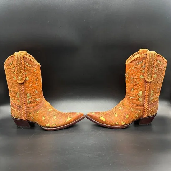 Old Gringo Wyoming Tooled Brown Leather Short Cowgirl Cowboy Western Boots 7.5 - Picture 3 of 16
